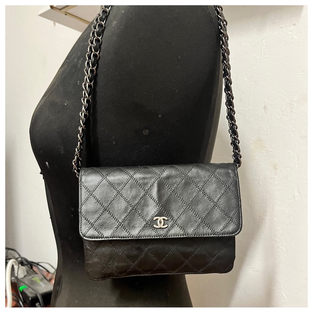 Authentic Vintage Chanel Black Leather Women WOC Bag